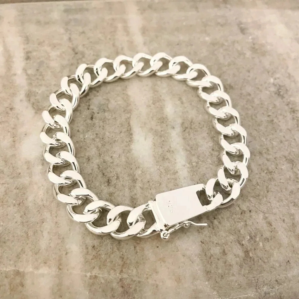 925 Sterling Silver Chunky Chain Link Bracelet Thick Bold Bracelet - Picture 2 of 5